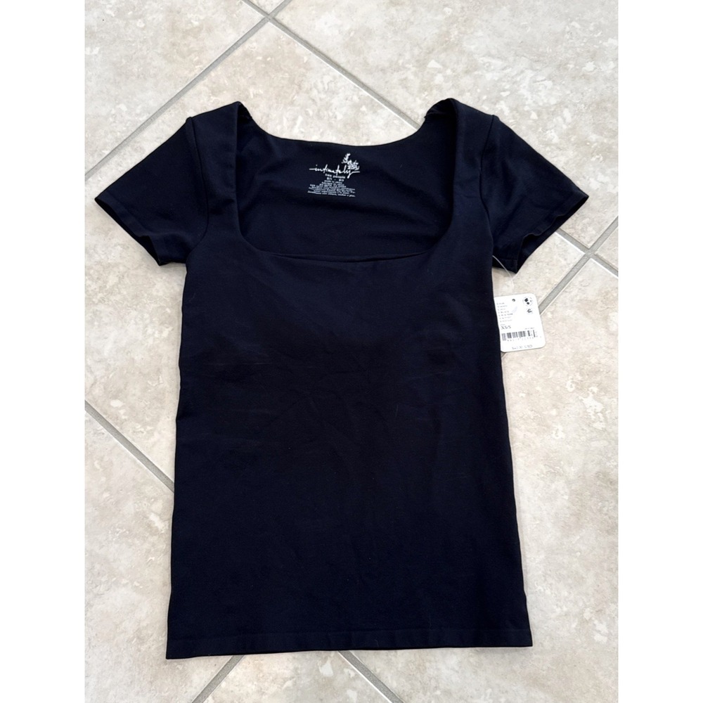 Intimately Free People XS / Small Short Sleeve Shirt Spandex Stretch Top Black - Picture 4 of 9